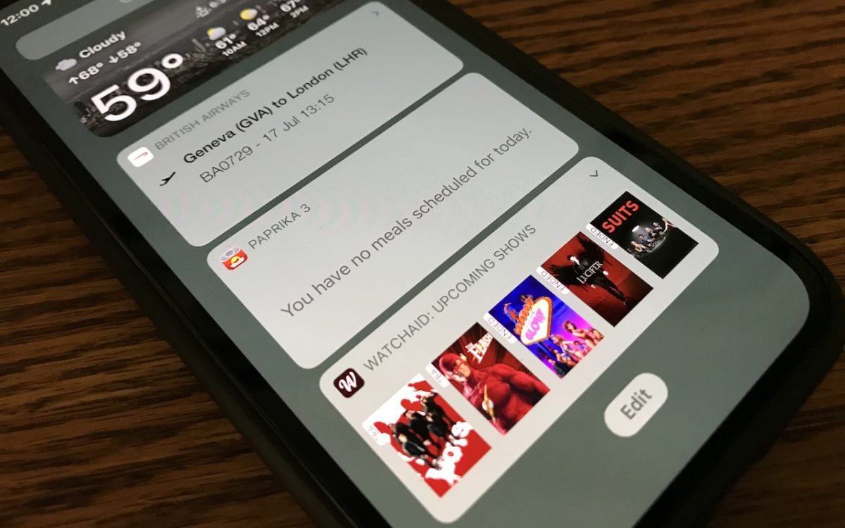 an iphone showing different widgets on the screen